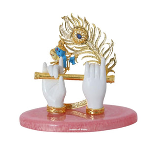 House Of Wemy Gold Plated Lord Krishna Hands Idol with Flute, Face and Pecock Feather - Distacart