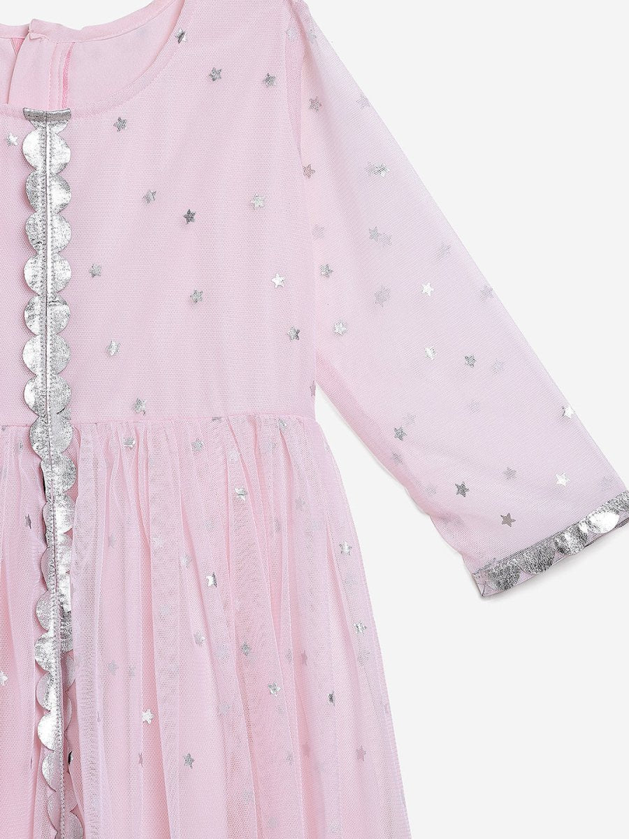 Ahalyaa Pink Crepe Front Slit Girl's Kurta