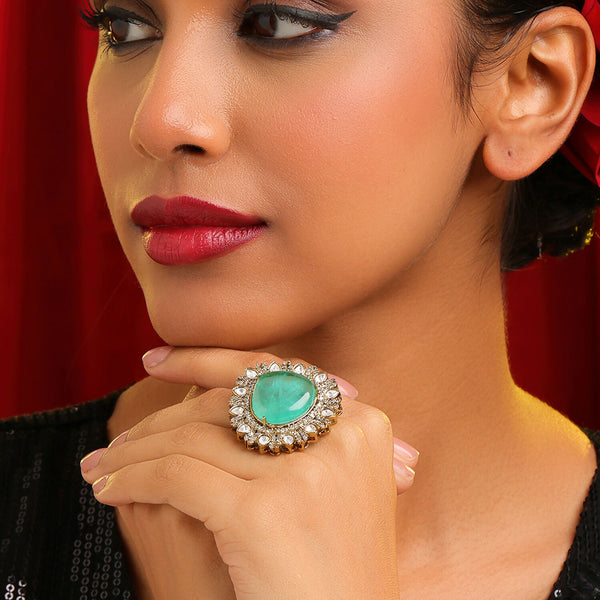 Ruby Raang Teardrop Green Stone Ring