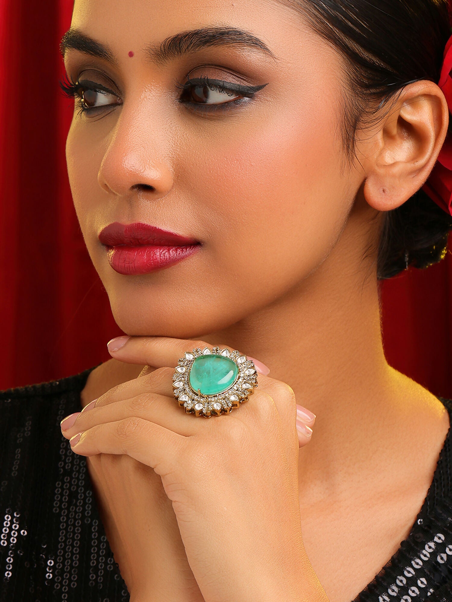 Ruby Raang Teardrop Green Stone Ring - Distacart
