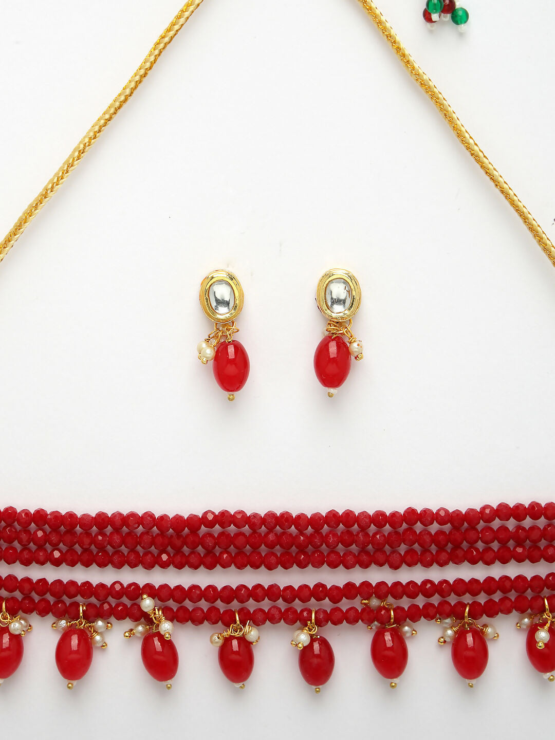 NVR Women's Red Artificial Beads Layered Necklace with Drop Earring - Distacart