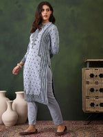 Thumbnail for Sangria Self Design Winter Kurta & Trouser