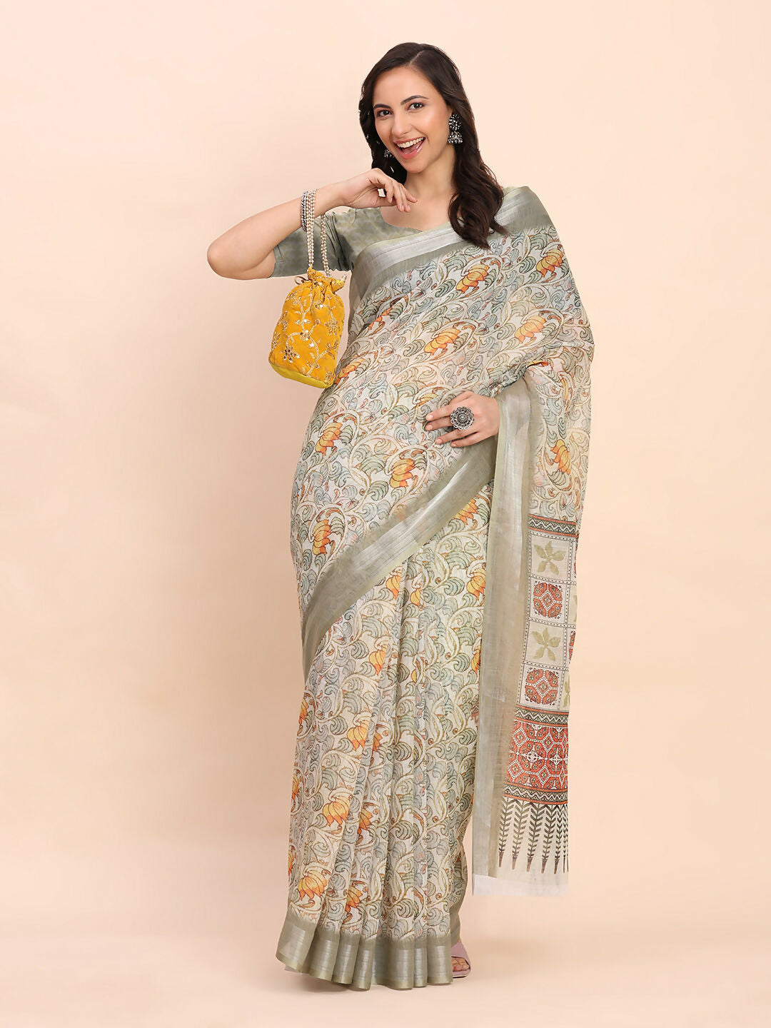 Astita Linen Cotton White Saree