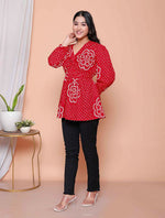 Thumbnail for Miravan Womens Red Bandhani Printed Cotton Butterfly Design Top - Dista