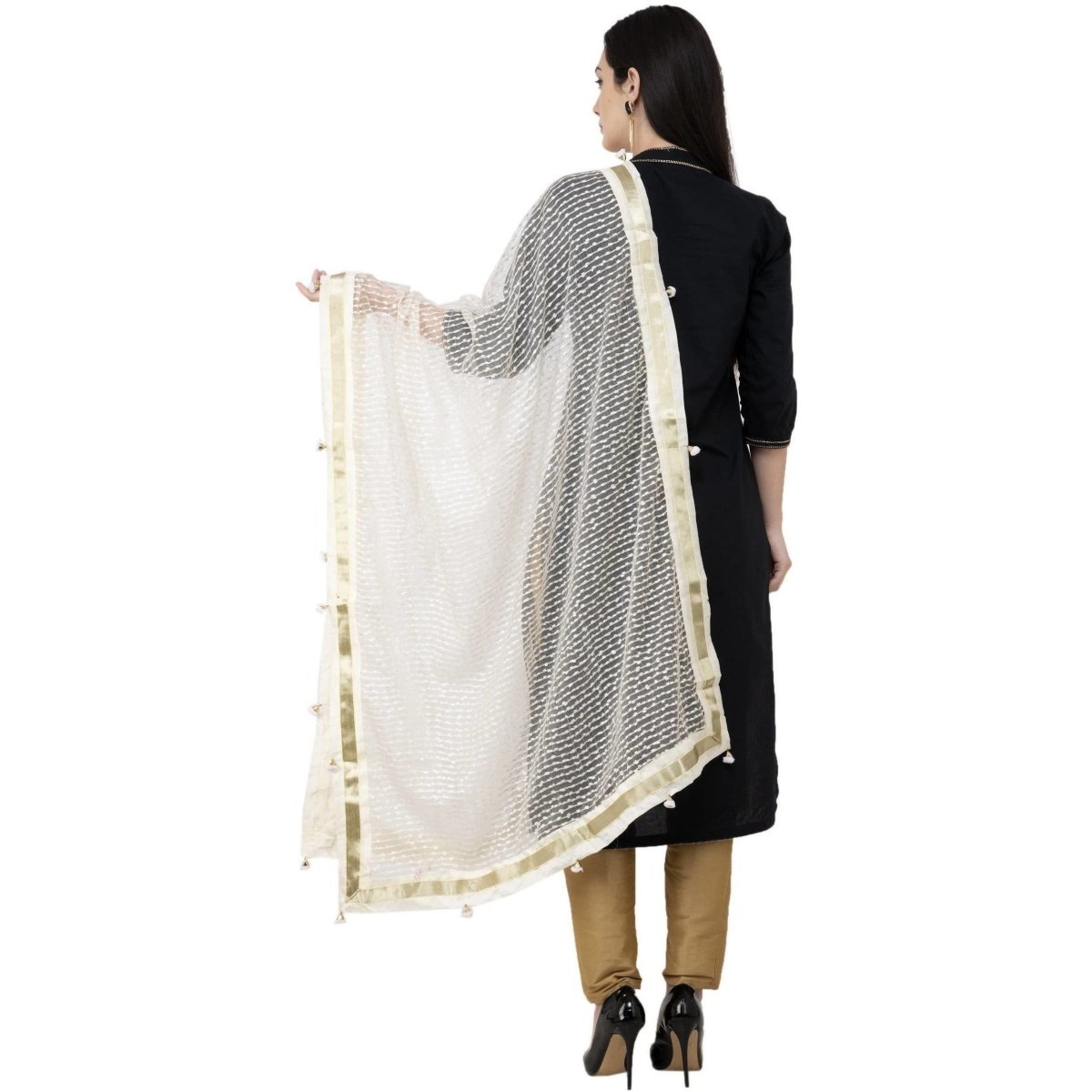 A R SILK Payal Pum Pum Fancy Dupatta Off White Color Dupatta or Chunni
