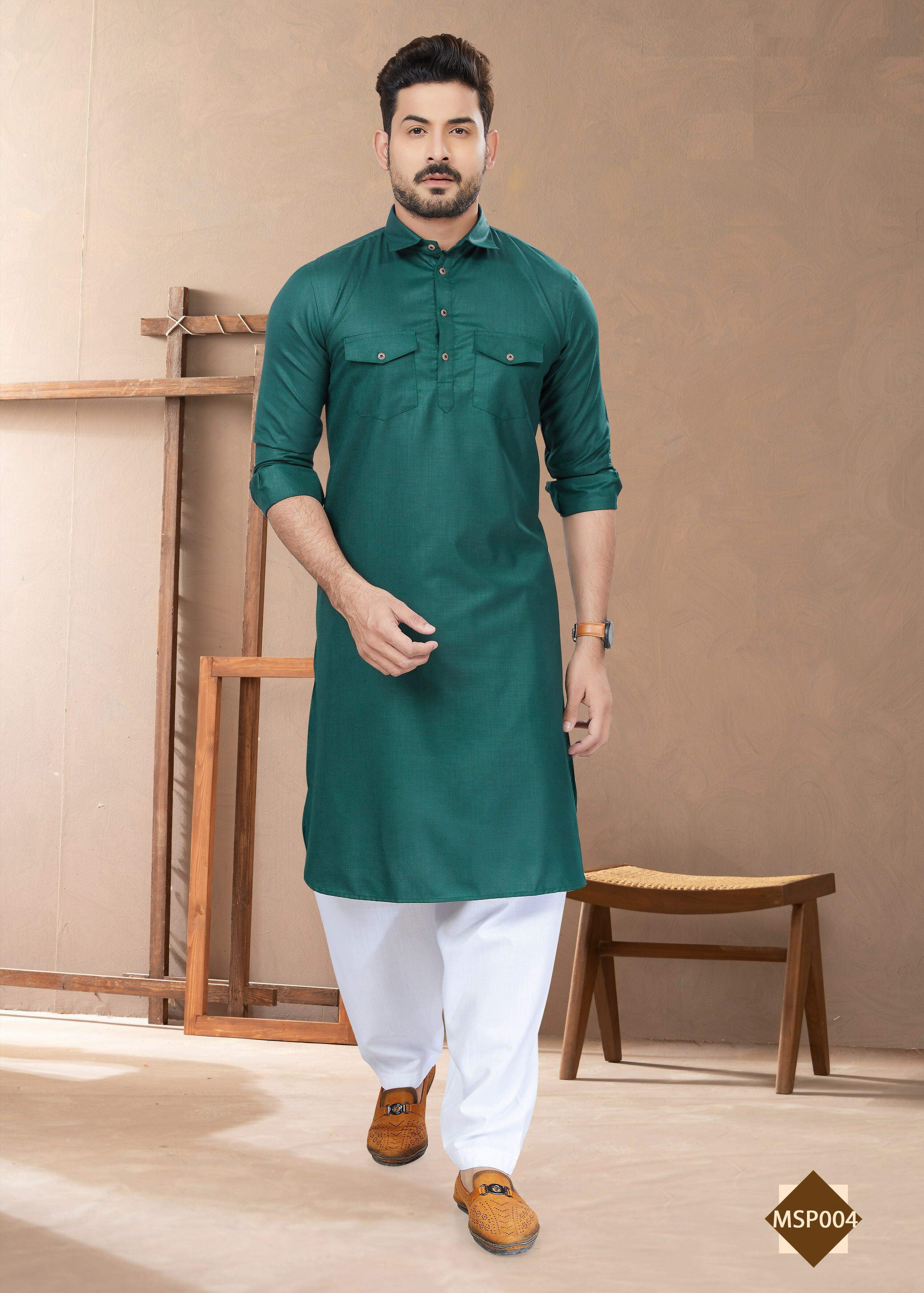 Joban Fashion Men's Green Heavy Cotton Plain Kurta Pyjama set - Distacart