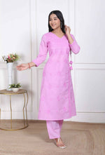 Thumbnail for Miravan Womens Pink Lucknowi Angrakha Style Kurta With Palazzo - Distacart