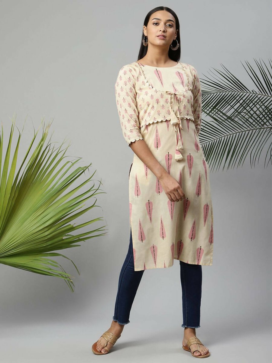 Ahalyaa Womens Chiku Pure Cotton Printed Kurtas - Distacart