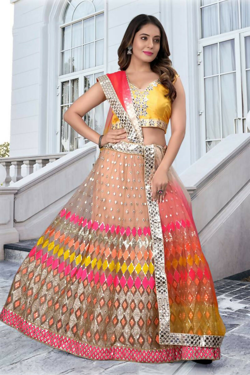 Jyoti Fashion Multicolor Mirror & Sequence Embroidery Butterfly Net Lehenga Choli with Dupatta - Distacart