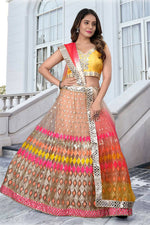 Thumbnail for Jyoti Fashion Multicolor Mirror & Sequence Embroidery Butterfly Net Lehenga Choli with Dupatta - Distacart