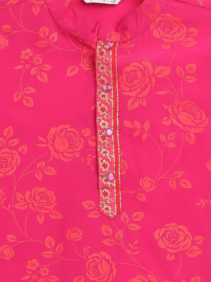 Ahalyaa Pink Crepe Orange Khari Print Kids Kurta Churidar Set For Boys - Distacart