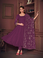 Thumbnail for Jyoti Fashion Women's Purple Georgette Embroidered Anarkali Kurta Pant Set With Dupatta - Distacart