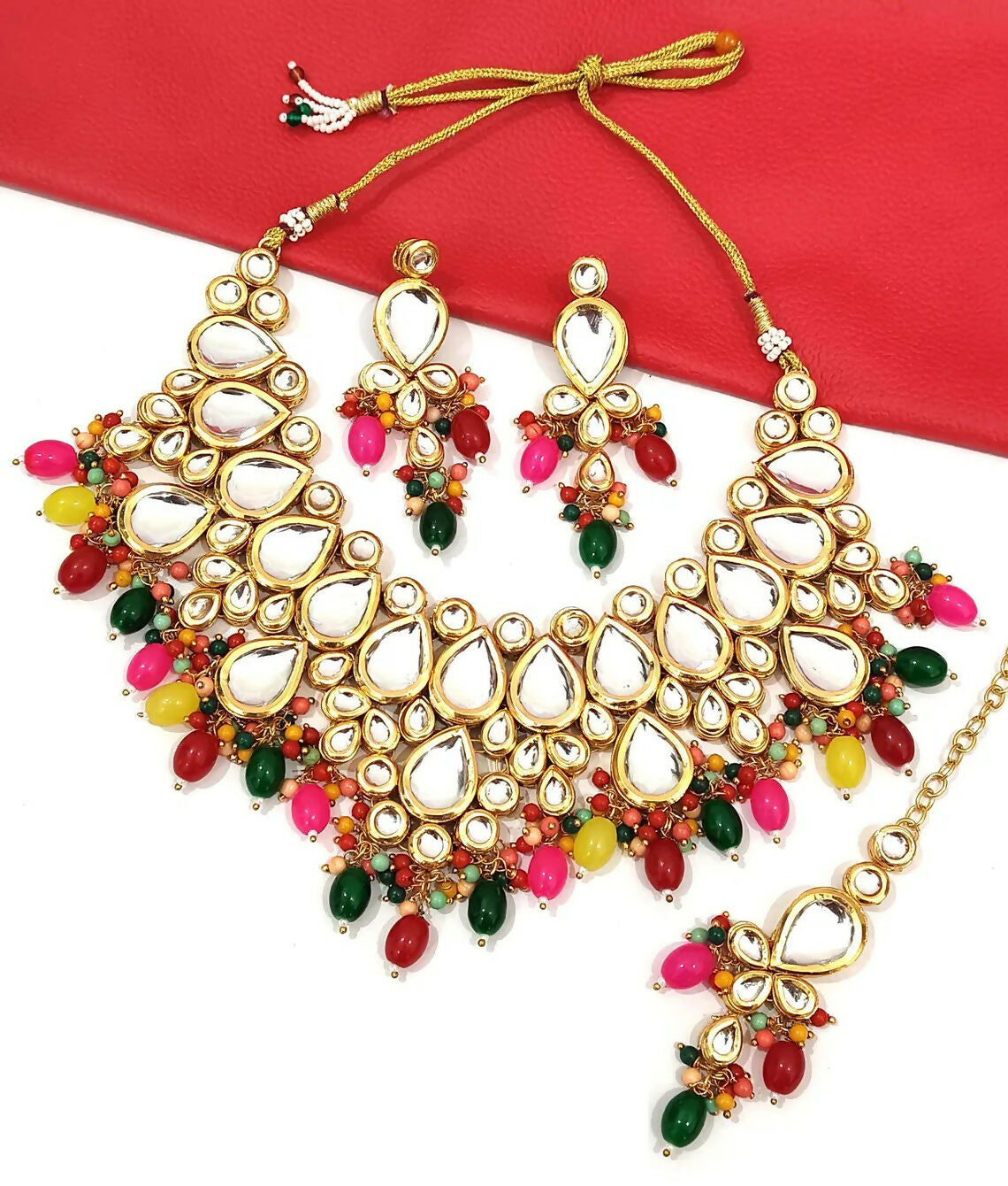 Joban Fashion Hand Made High Quality Gold Plated Base Metal Alloy Kundan Stone Studded Kundan Jewellery Set