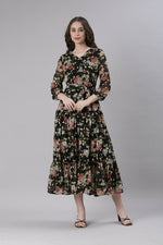 Thumbnail for Souchii Black Floral Chiffon Dress