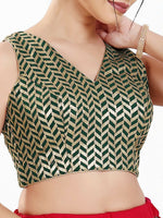 Thumbnail for Joban Fashion Bottle Green Silk Padded Blouse With Sweetheart Neck Sleeveless - Distacart
