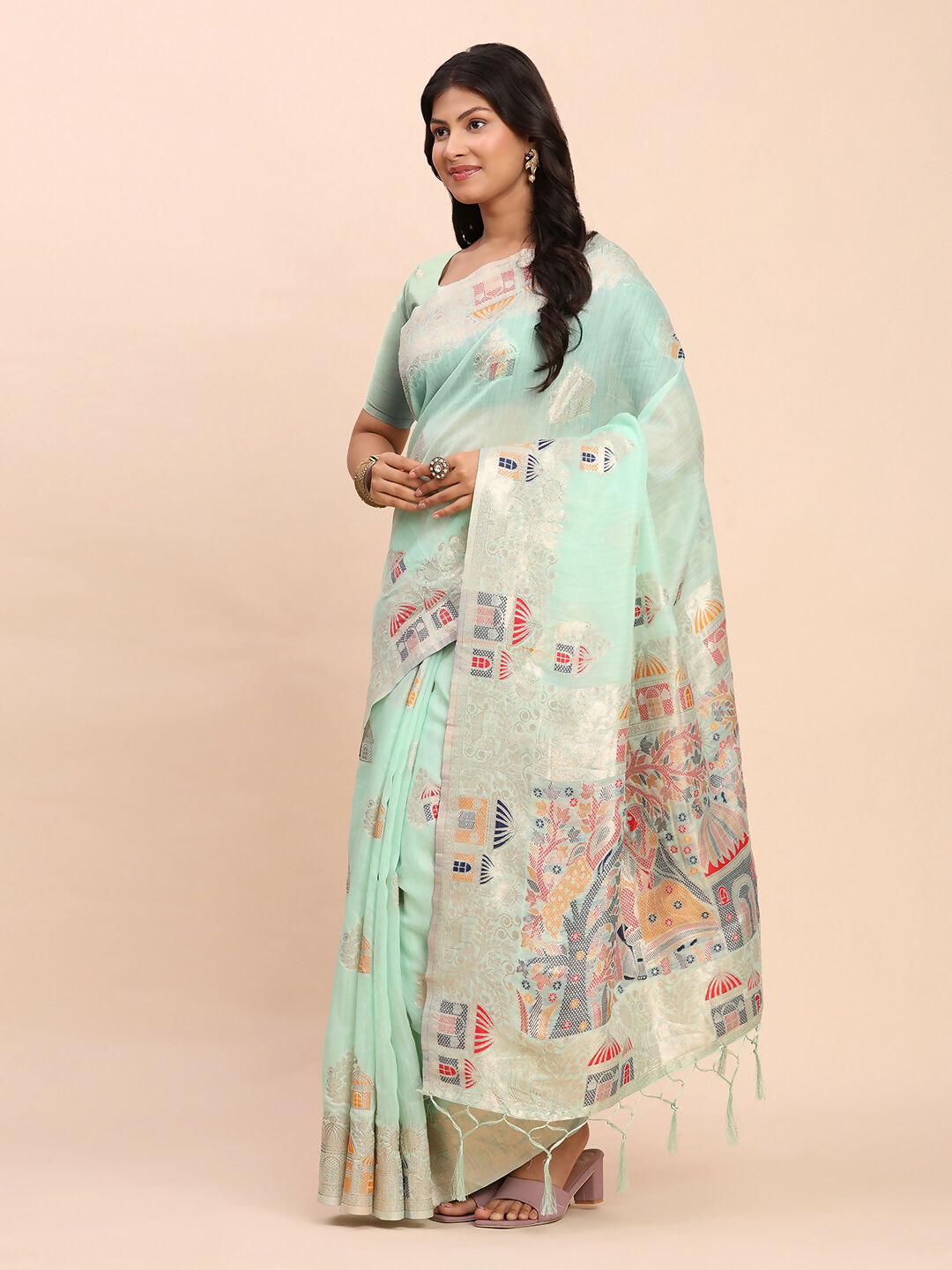 Astita Linen Cotton Sea Green Saree