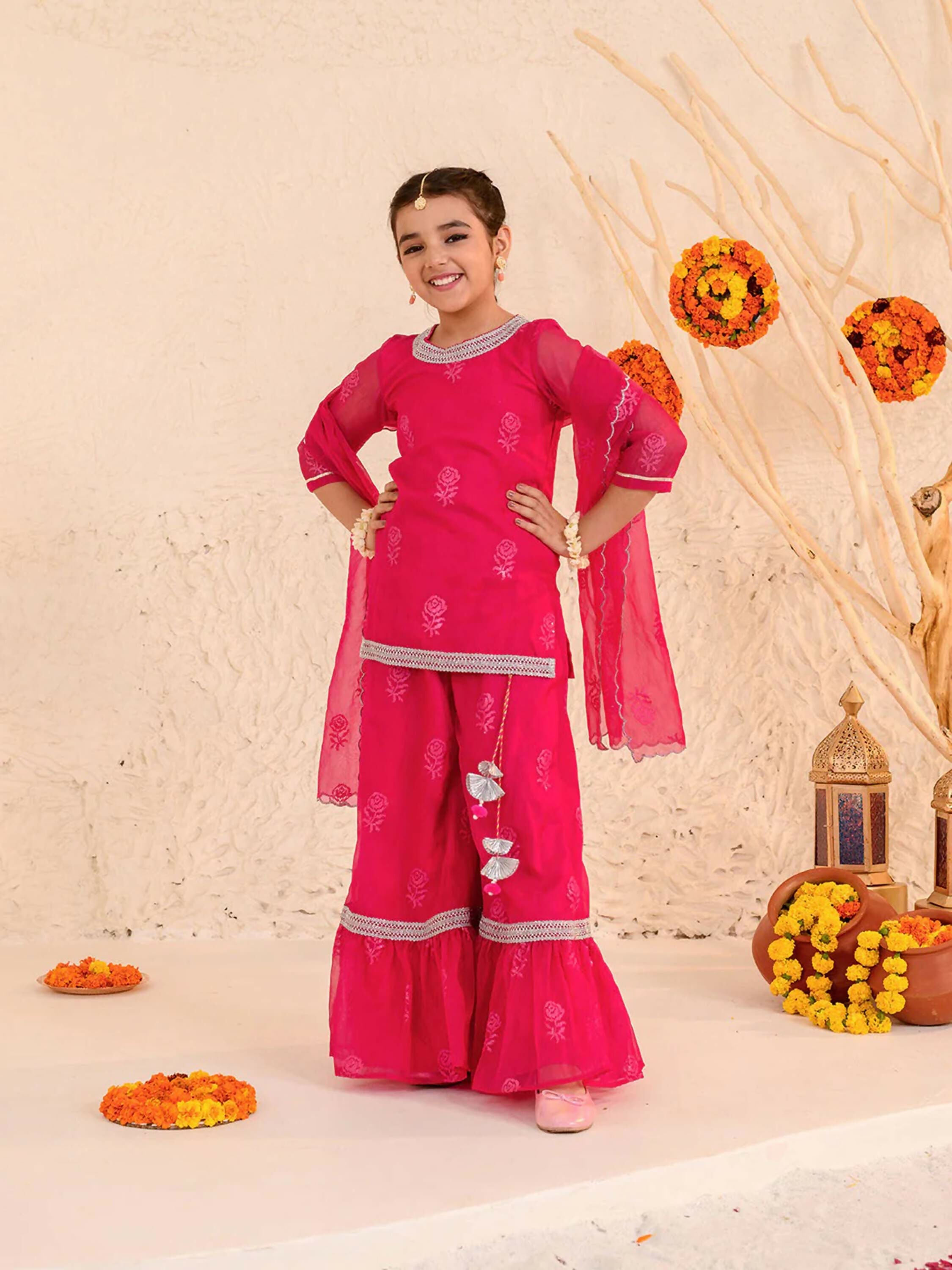 Joban Fashion Girl's Pink Color Sharara Set