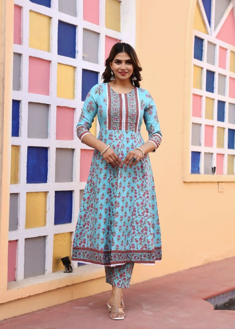 Alvano Printed Anarkali Kurti with Pant and Dupatta Set for Women's and Girls Rayon - Distacart