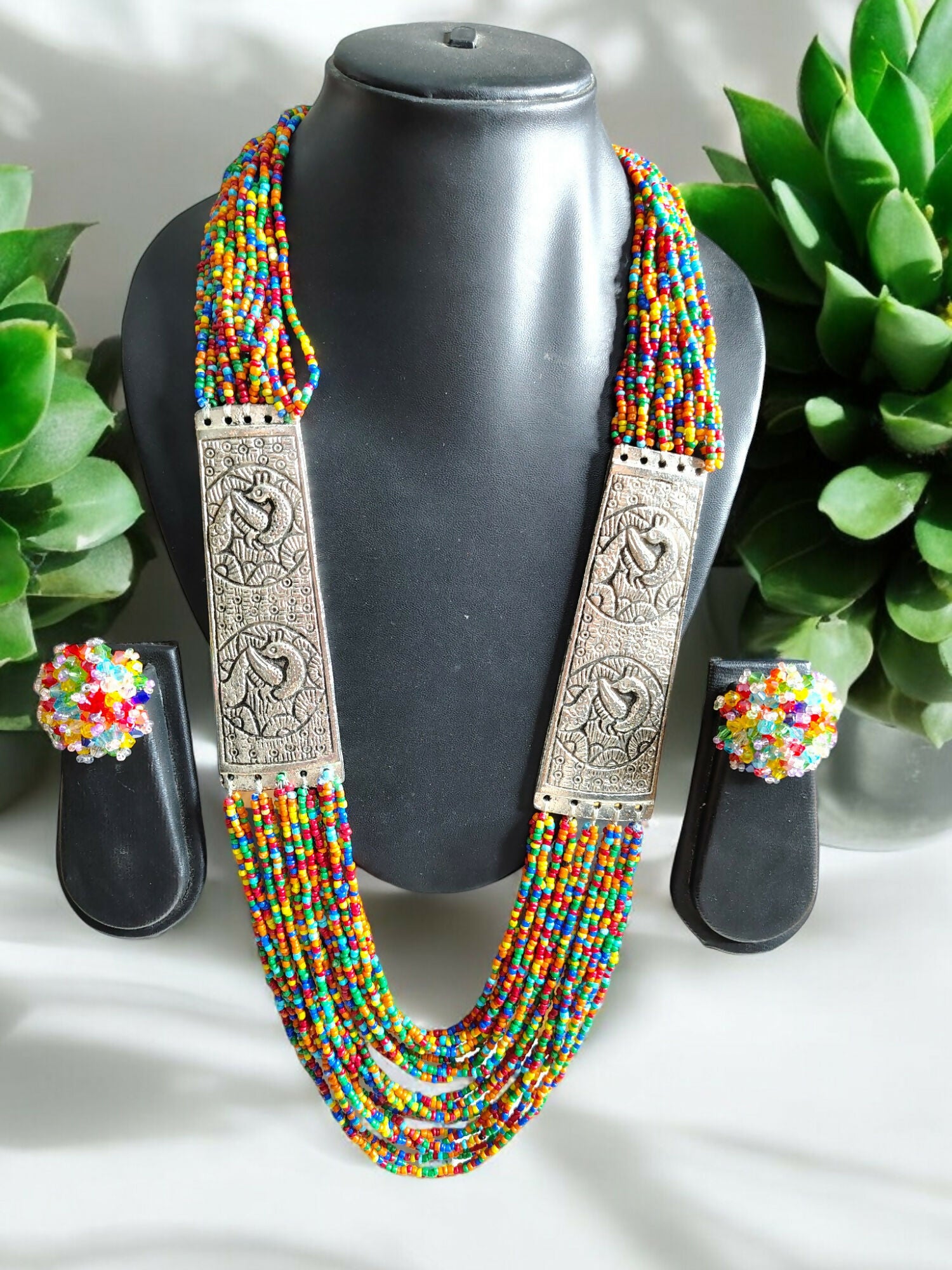 Inhanns Saree Shobha Statement Necklace & Earring Set - Multicolour Necklace With Earrings - Distacart