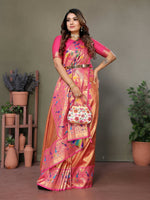 Thumbnail for Aastha Fashion Orange Tissue Silk Paithani Woven Saree - Distacart
