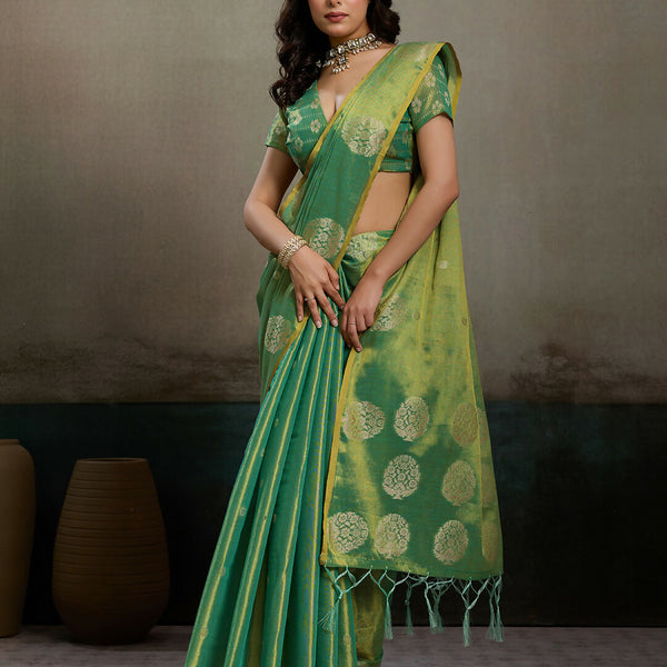 Shree Shyam Fashion Green Tissue Silk Saree - Distacart