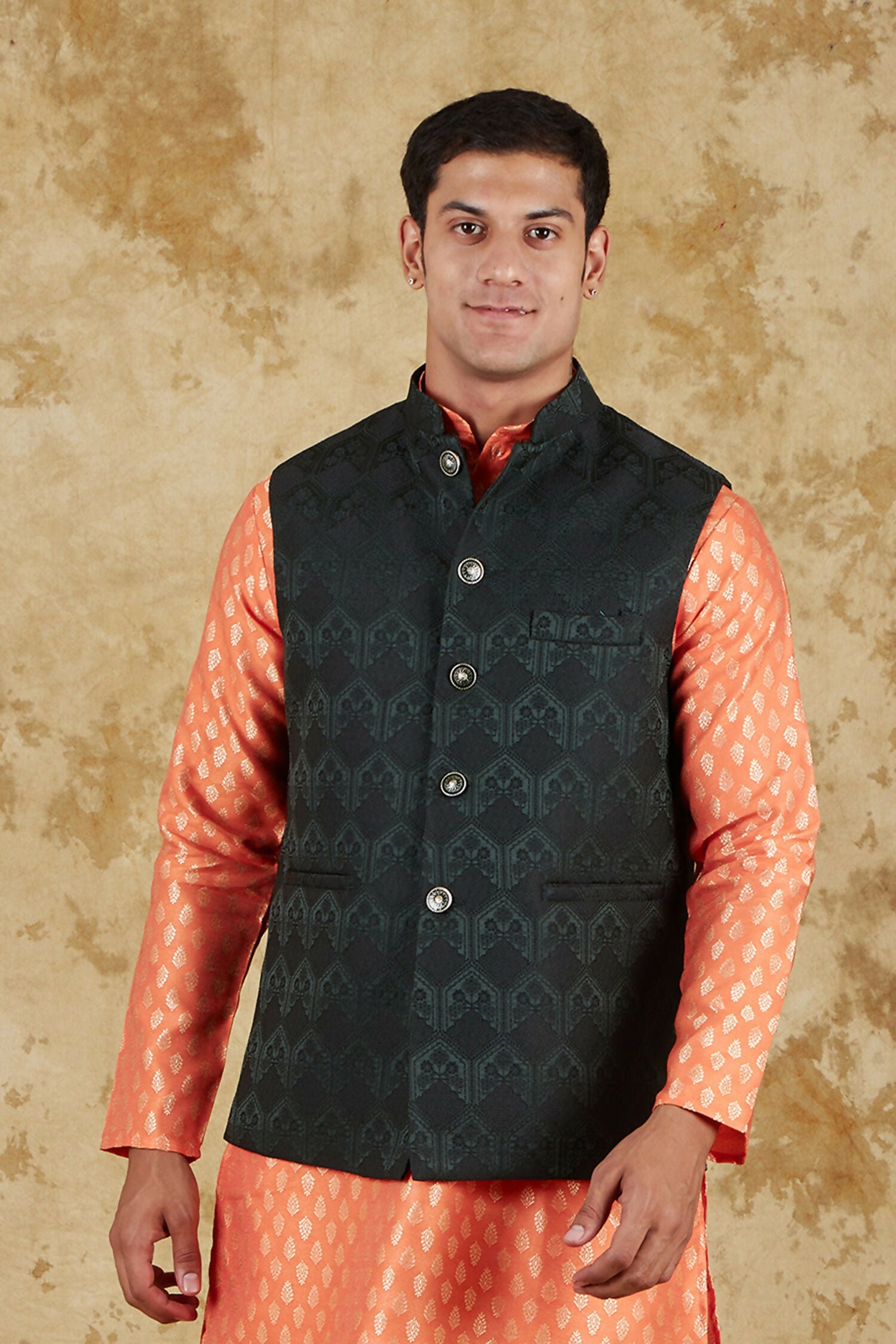 Bluesaanchi Men's Jacquard Orange Waistcoat - Distacart