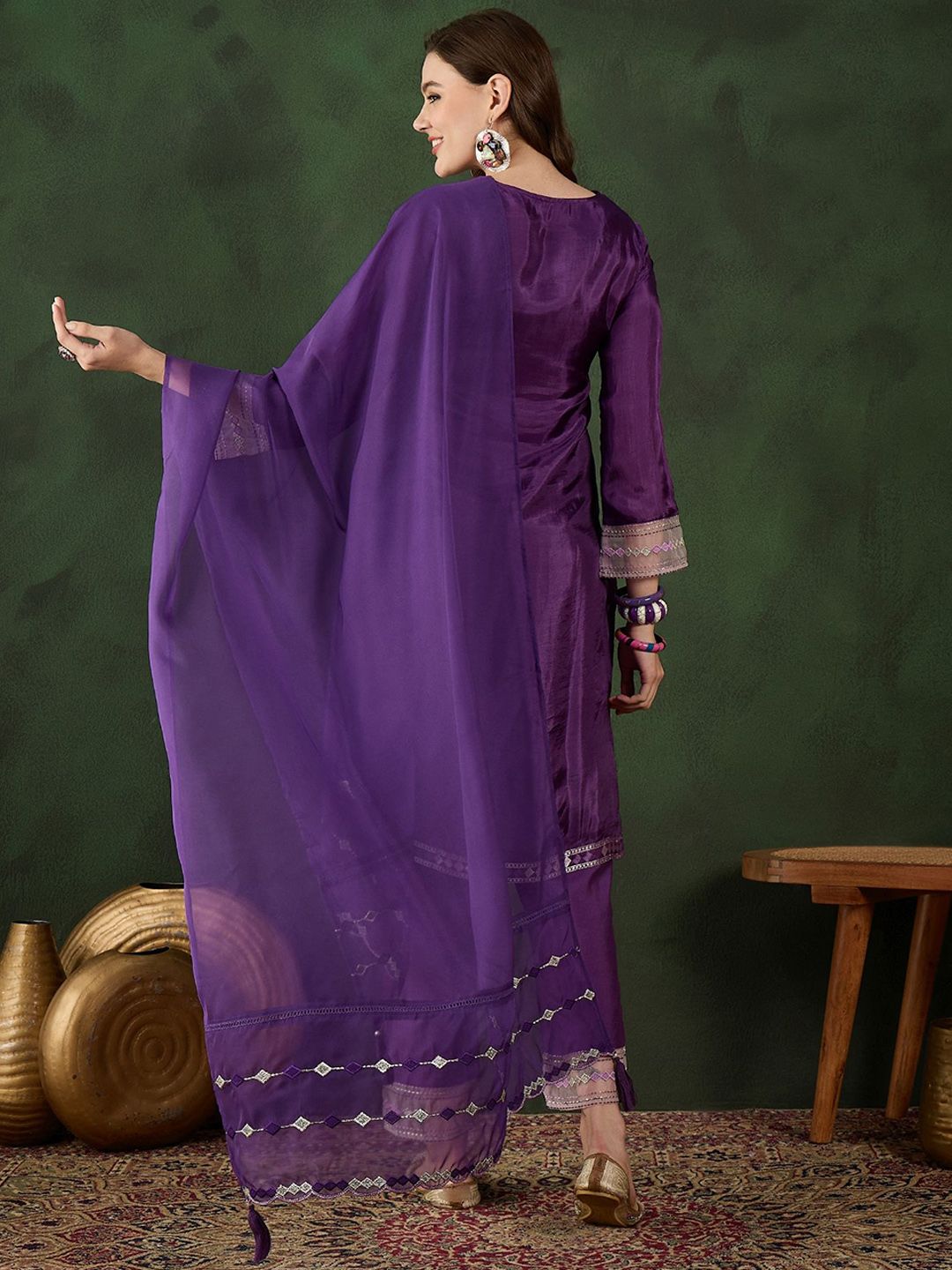 Sangria Embroidered Kurta & Trouser With Dupatta