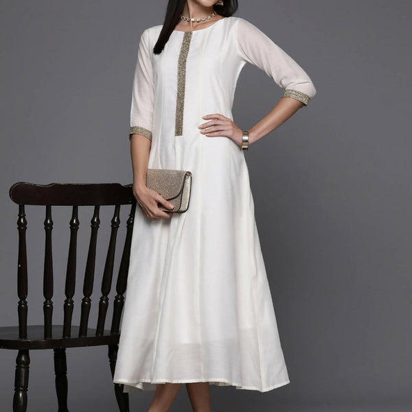 Ahalyaa Women's Traditional wear Ethnic Dress - Off White - Distacart