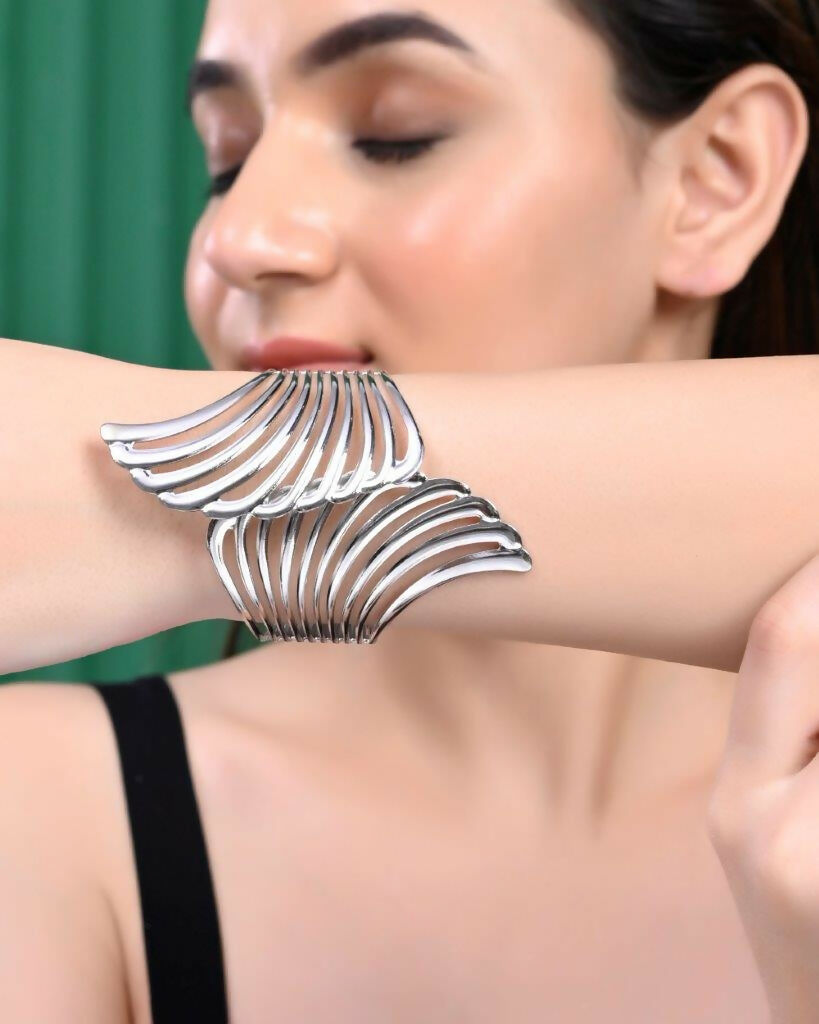 VOJ Pack of 3 Bracelet - Gold, Silver and Black Tonned Kada Bracelet. - Distacart