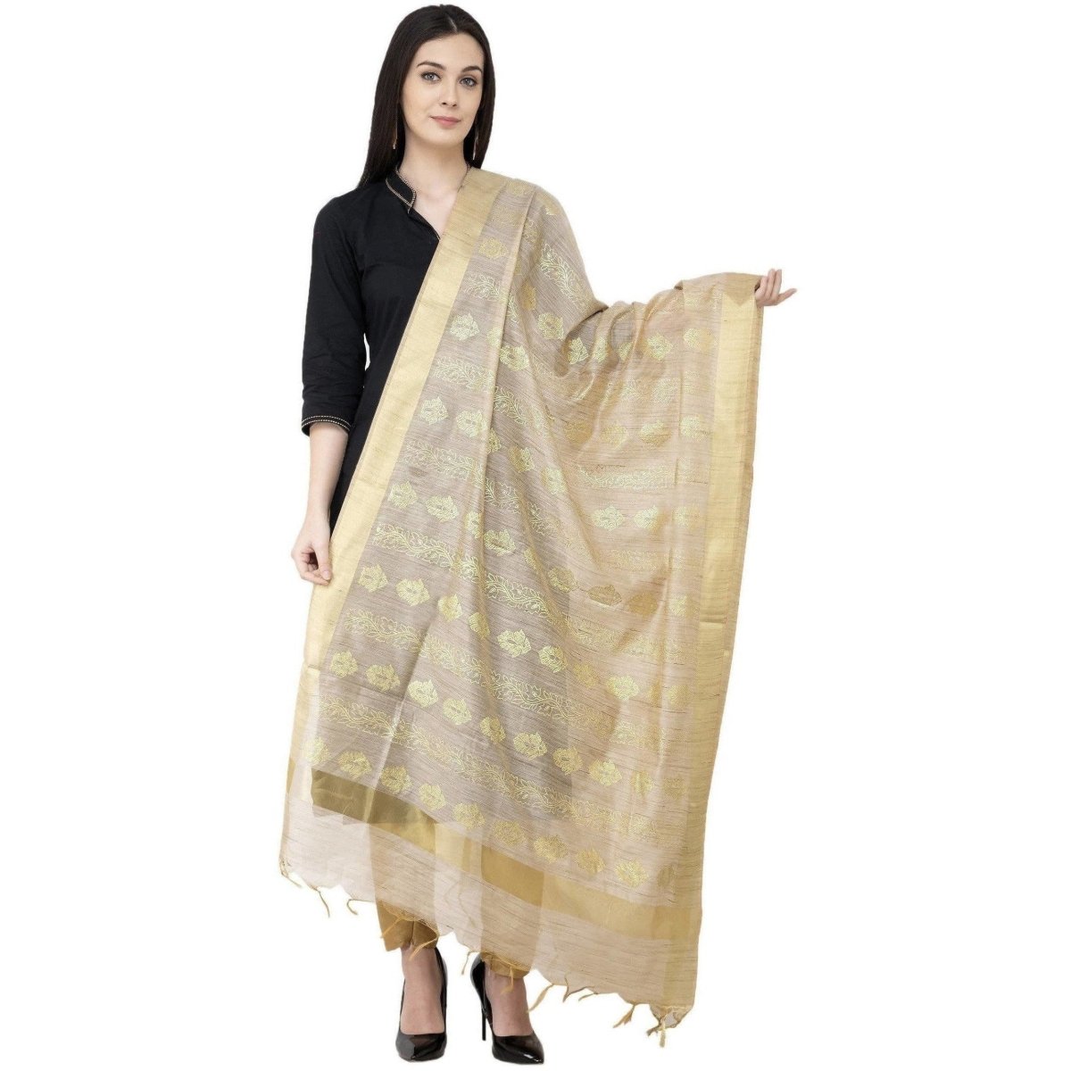A R SILK Baswada Gold Print Fancy Dupatta Golden Color Dupatta or Chunni