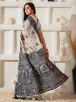 Thumbnail for Astita Linen Cotton Black & Cream Saree