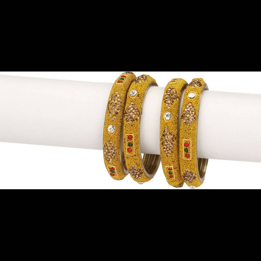 Afast Bridal Wedding & Party Fashionable Colorful Glass Bangle/Kada Set, Pack Of 4 - Golden - Distacart