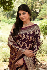 Thumbnail for Joban Fashion Wine Banarasi Soft Pure Handloom Banarasi Silk Saree
