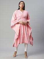 Thumbnail for Ahalyaa Women Pink Pure Cotton Printed Kaftan Kurta - Distacart
