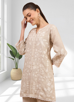 Thumbnail for Joban Fashion Beige Linen Embroidered Readymade Cord Set - Distacart