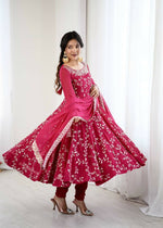 Thumbnail for Teeya Creation Red Color Heavy Faux Georgette Embroidery Work Gown
