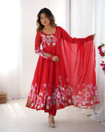 Thumbnail for The52 Women's Gorgeous Floral Printed Organza Silk Fabric Flared Anarkali Pant and Dupatta Set - Distacart