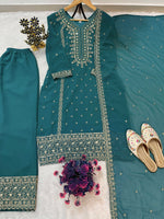 Thumbnail for Teeya Creation Teal Color Faux Georgette Embroidery Work Party Wear Salwar Suit - Distacart