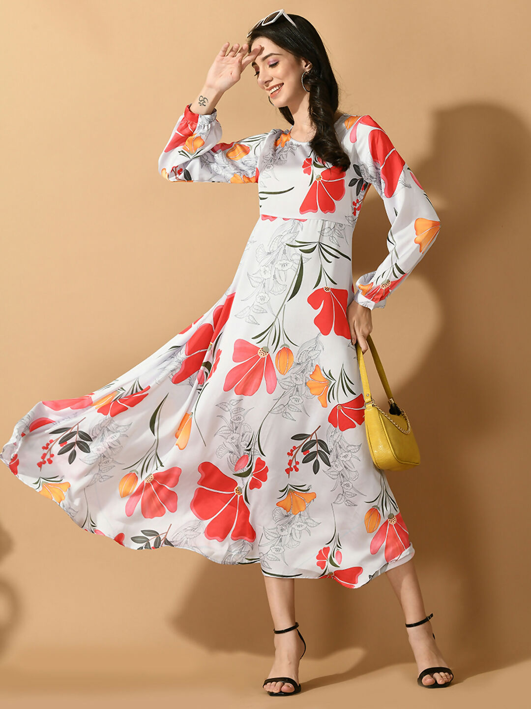 Myshka Women's White Fit and Flare Party Dress - Distacart