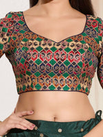 Thumbnail for Joban Fashion Navy Blue Brocade Padded Blouse With Sweetheart Neck Elbow Sleeves - Distacart
