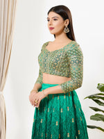 Thumbnail for Joban Fashion Green Multi Silk Padded Blouse With Sweetheart Neck 3/4 Sleeves - Distacart