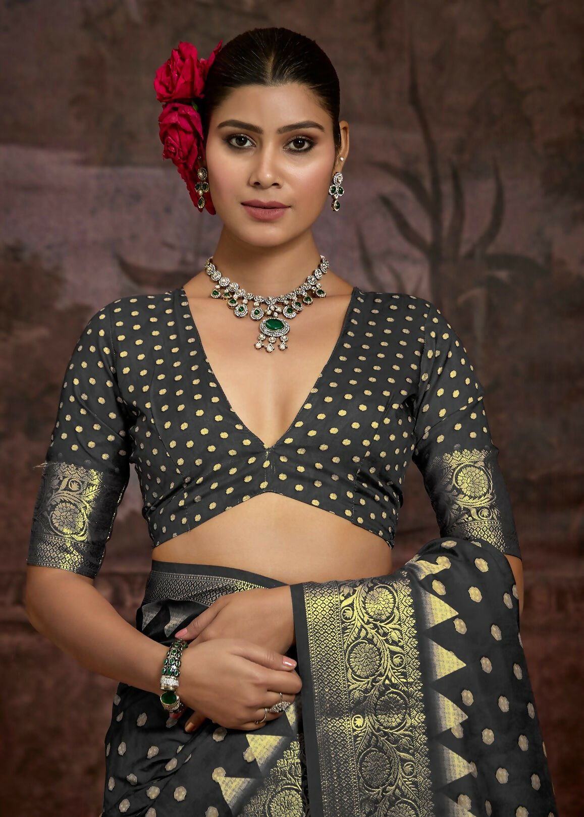 Joban Fashion Black Art Silk With Fine Viscose Border Ajrak Full Body Print With Soft Finish Saree