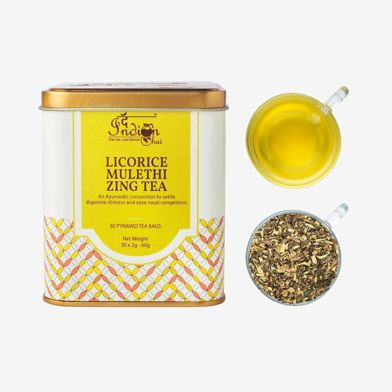 The Indian Chai - Licorice Mulethi Zing Tea 30 Pyramid Tea Bags - Distacart