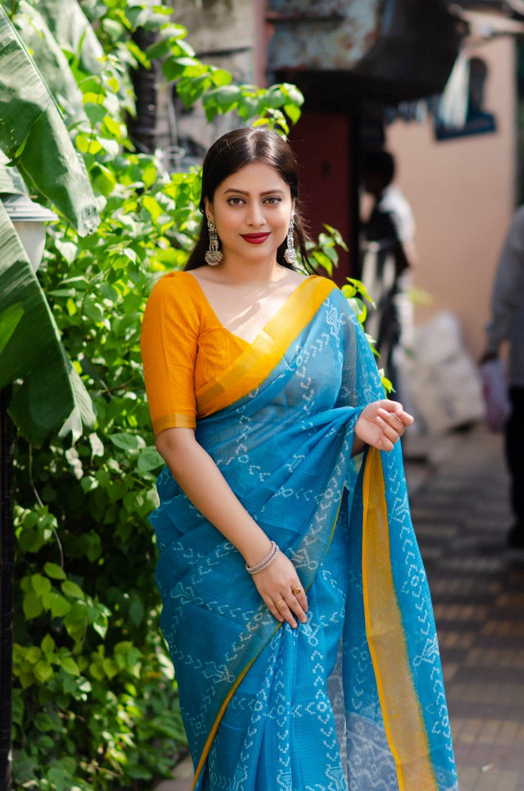 Rama Polycotton Ethnic Motifs Saree with Unstitched Blouse - A2M - Distacart