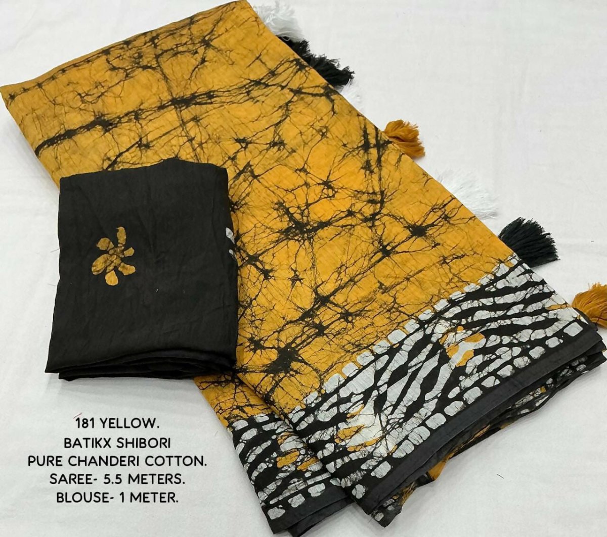 Arfa Fashion House Mustered Combination Pure Chanderi Cotton Batik Printed Saree - Distacart