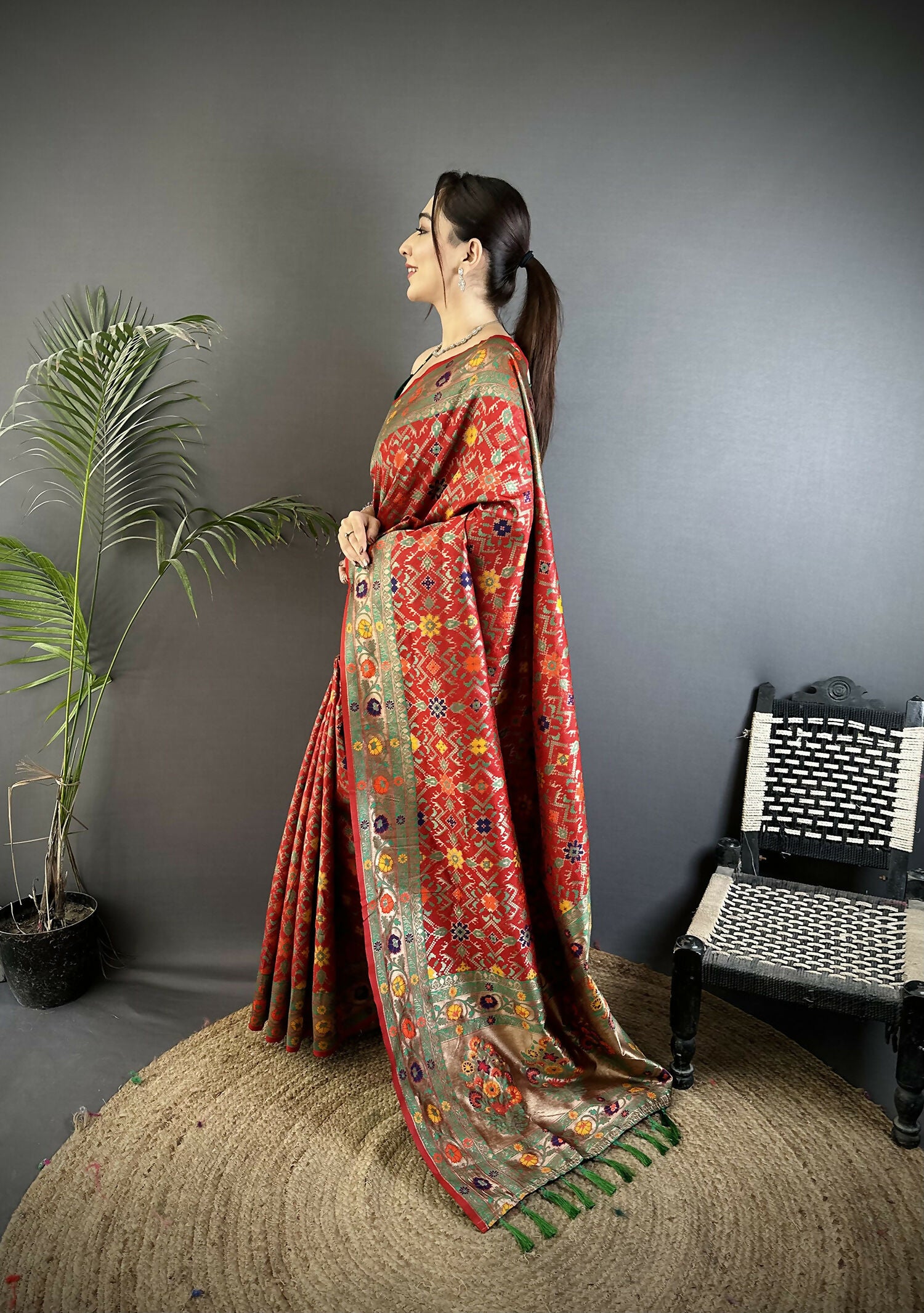 Joban Fashion Red Banarasi Soft Silk Woven Saree