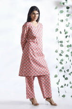 Thumbnail for Breathables Women’S Loungewear Long Kurta Co-Ord Set Cotton Pink Indian Motif Butta Print - Dista