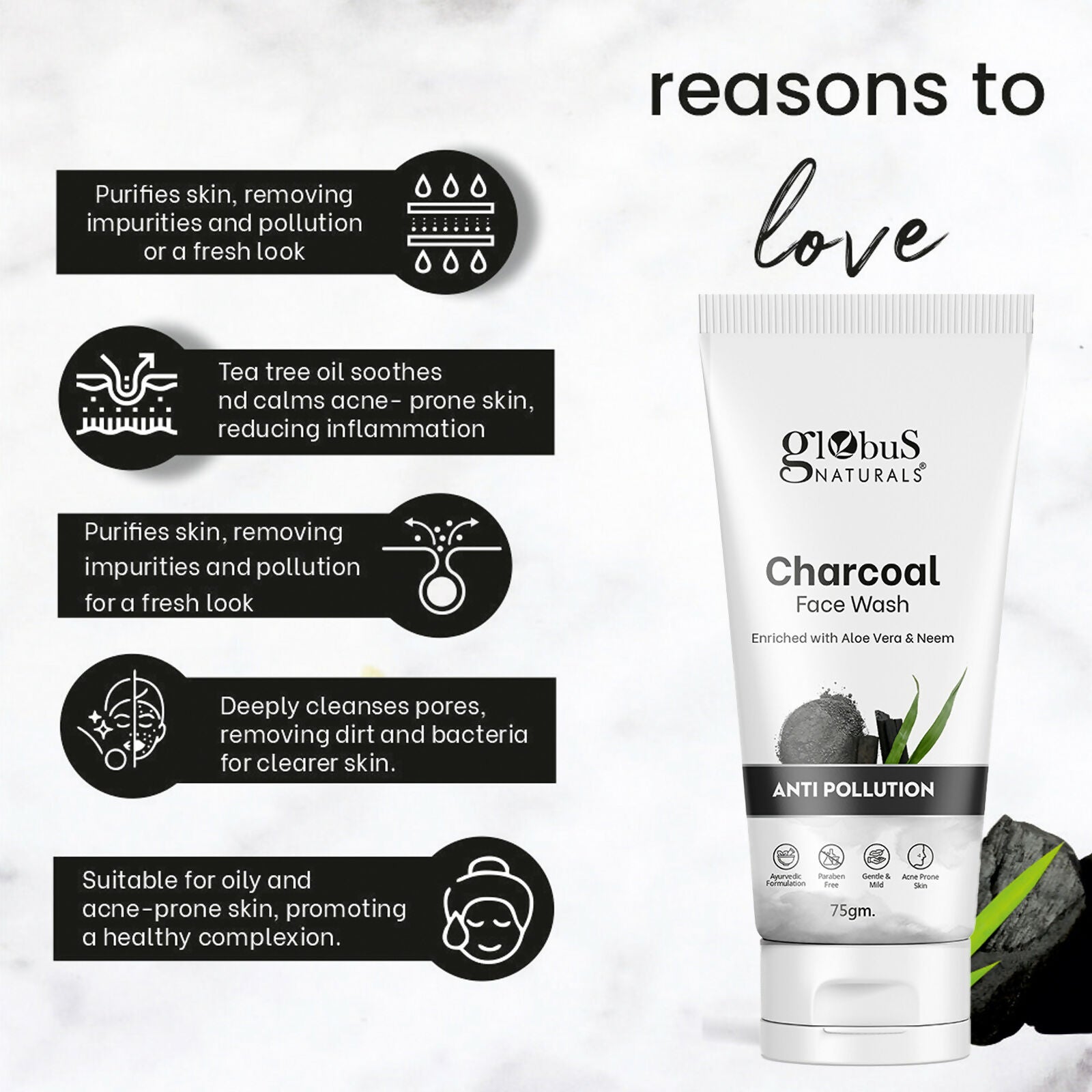 Globus Naturals Anti Pollution Charcoal Face Wash