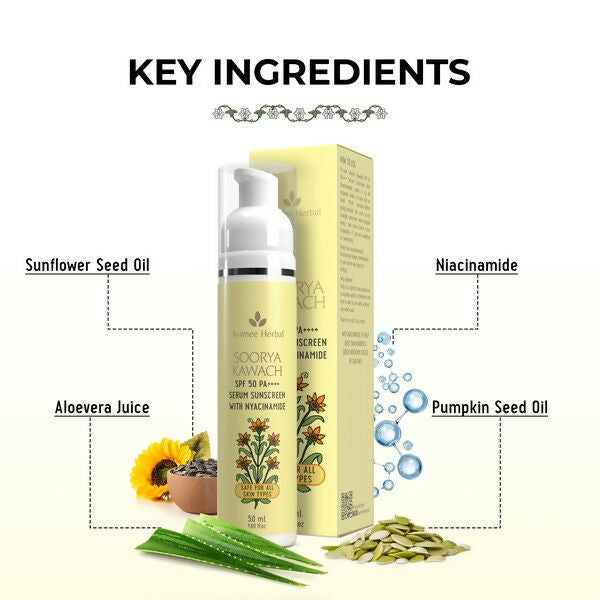 Avimee Herbal Soorya Kawach SPF 50 PA++++ Niacinamide Serum Sunscreen - Distacart