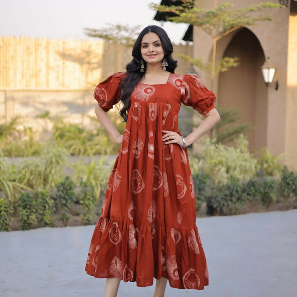 Teeya Creation Womens New Trendy Summer War Printed Cotton Gown Set-Orange - Dista